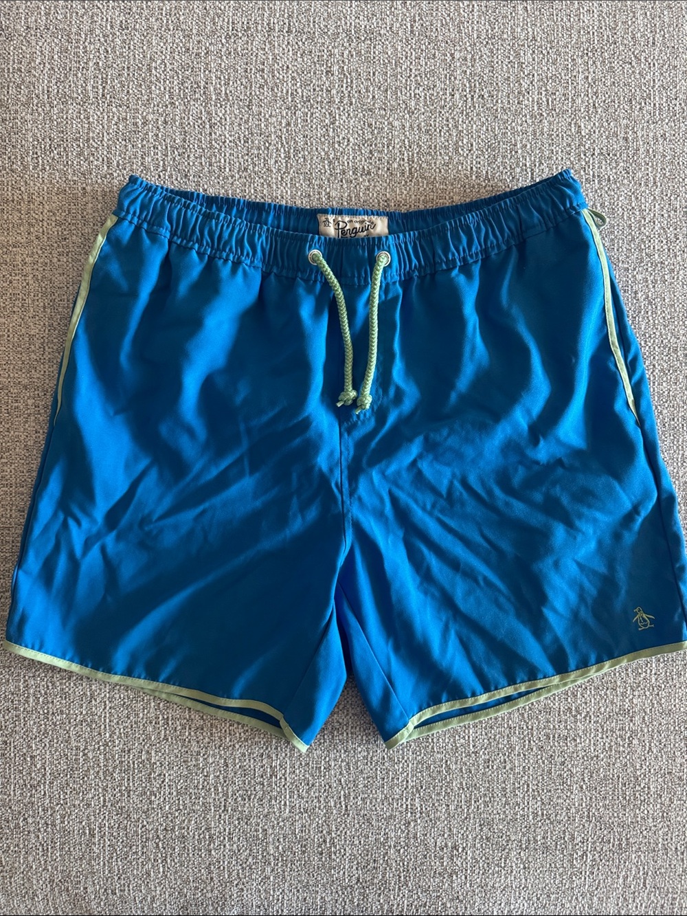 Original Penguin Blue Swim Trunks with Lime Trim